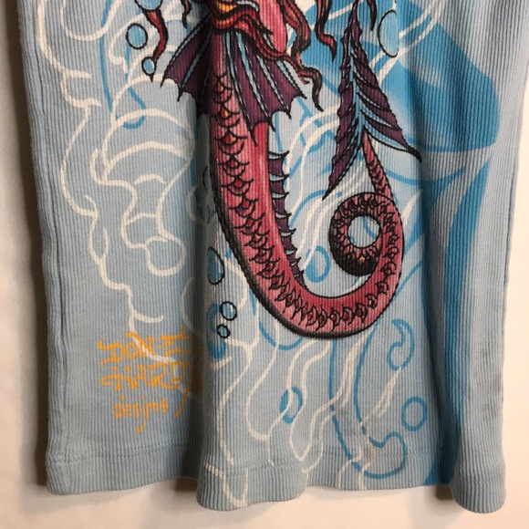 Ed Hardy by Christian Audigier women’s light blue tank top. Koi mermaid Sz OS - Picture 8 of 8